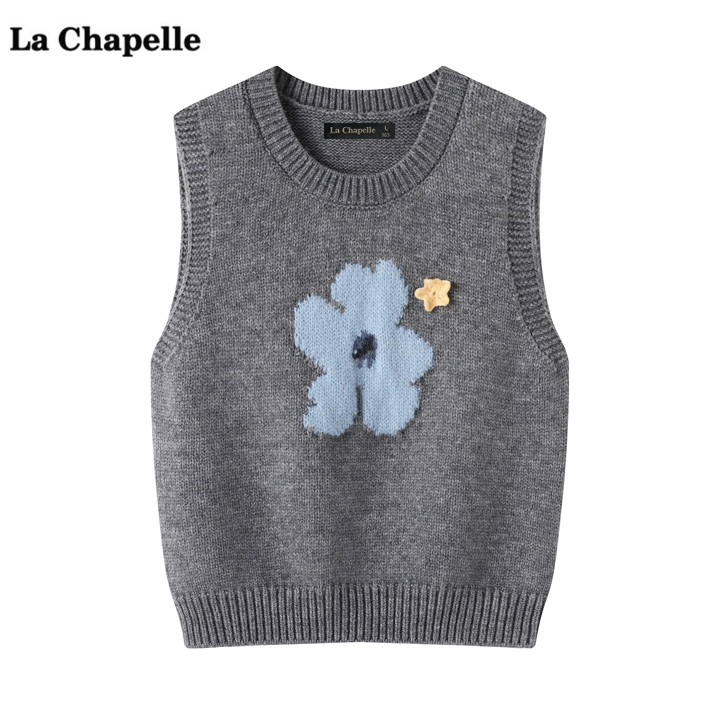 拉夏贝尔/La Chapelle花朵无袖针织马甲女秋季新款叠穿背心坎肩