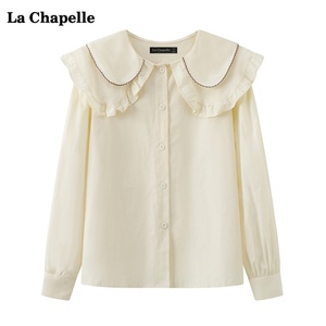 拉夏贝尔/La Chapelle法式娃娃领衬衫女春秋新款休闲宽松长袖上衣