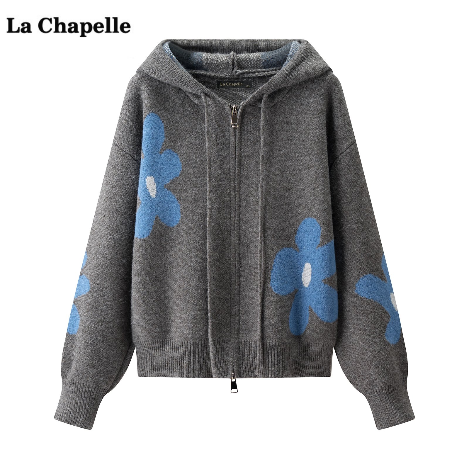 拉夏贝尔/La Chapelle慵懒风连帽针织开衫外套女秋冬新款毛衣上衣