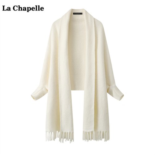 拉夏贝尔/La Chapelle带袖子斗篷披肩女保暖流苏围巾针织披风外搭