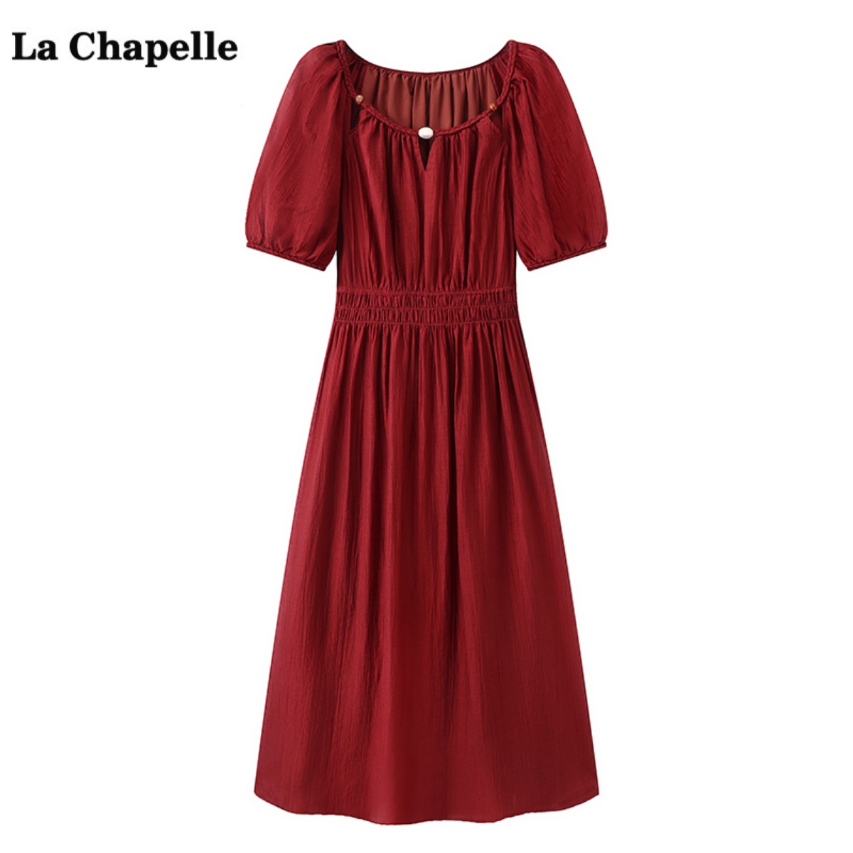 拉夏贝尔/La Chapelle波西米亚红色连衣裙女夏季新款中长款a字裙