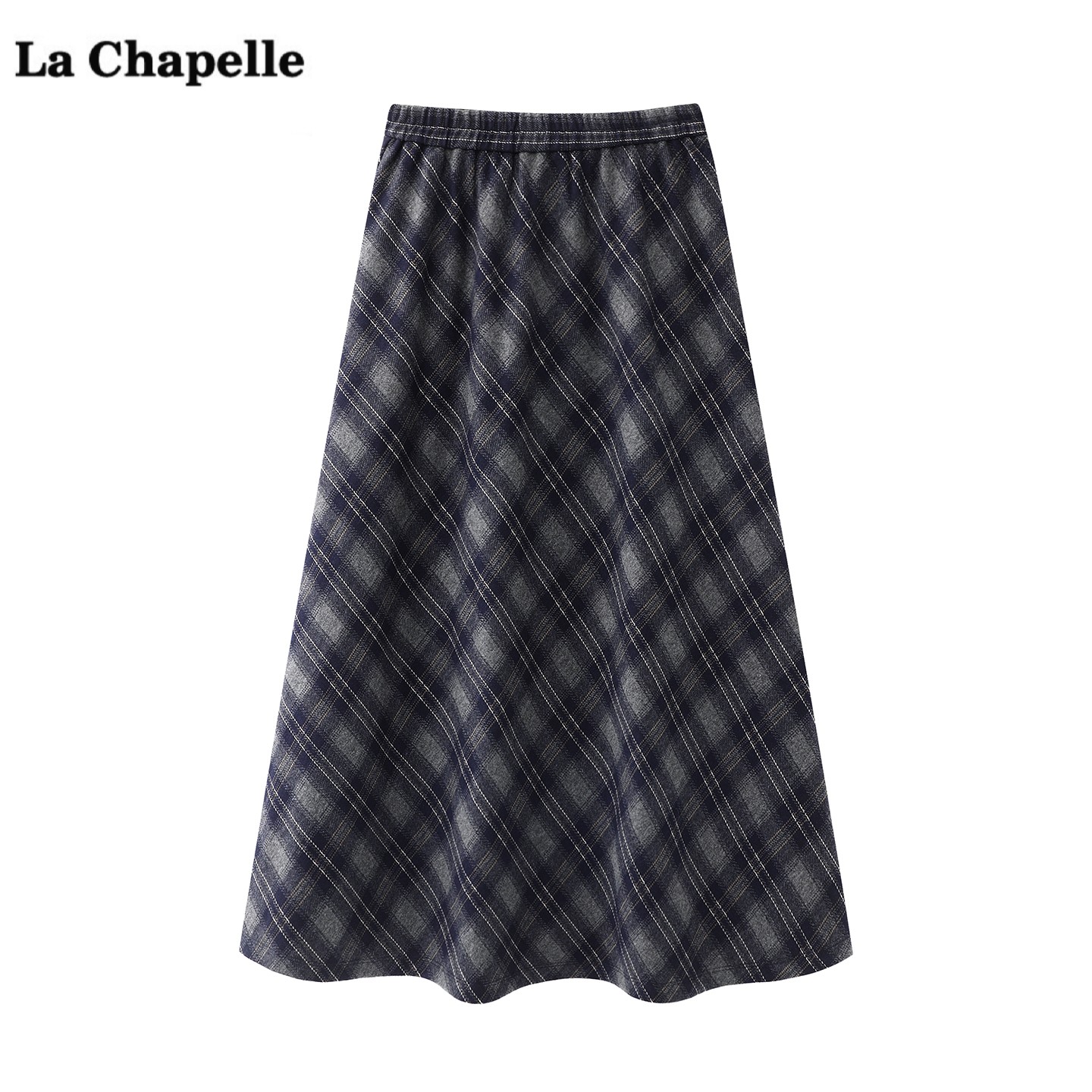 拉夏贝尔/La Chapelle学院风格纹毛呢半身裙女秋冬新款复古a字裙