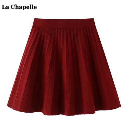 拉夏贝尔/La Chapelle红色针织半身裙女春新款高腰百搭显瘦a字裙
