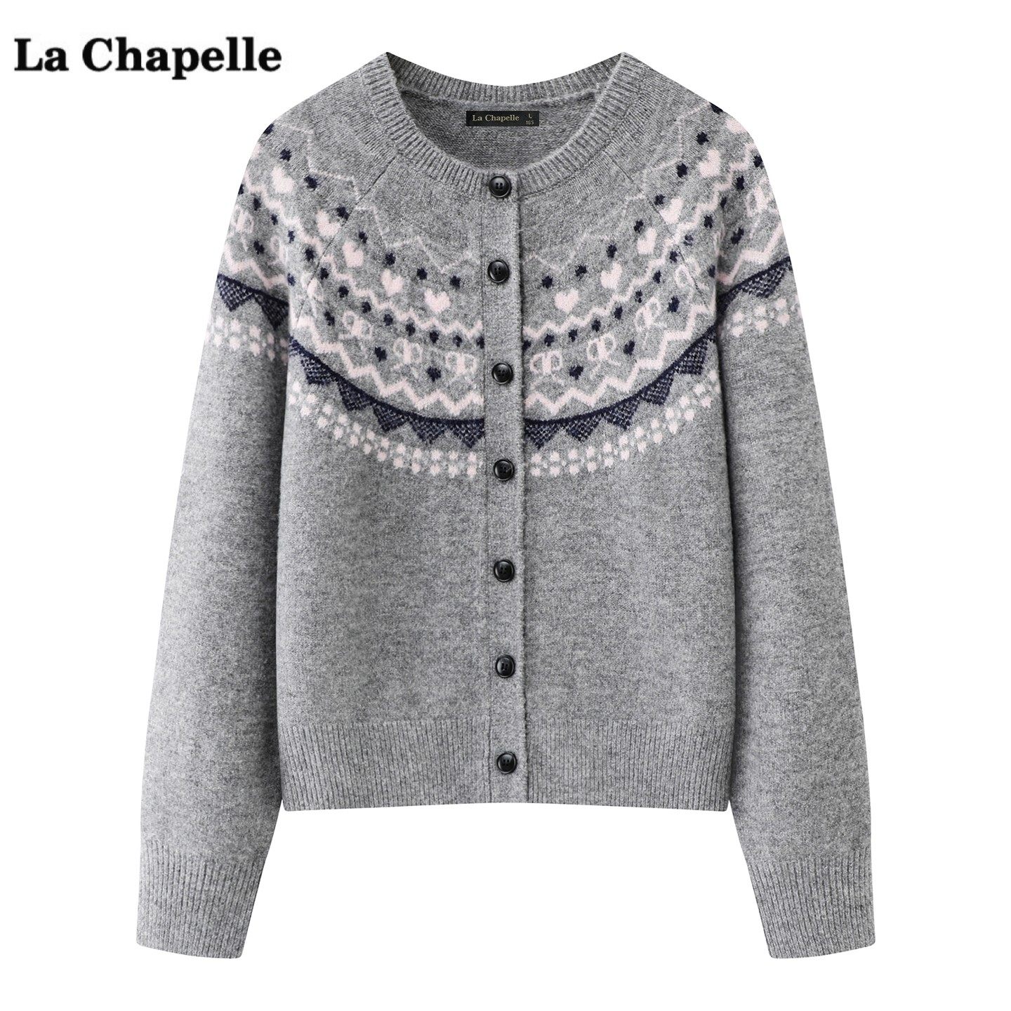 拉夏贝尔/La Chapelle学院风费尔岛针织开衫女秋冬季新款毛衣上衣