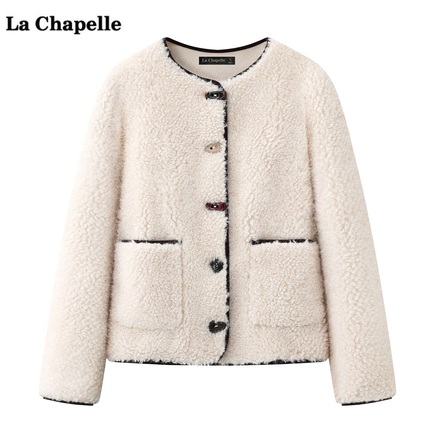 拉夏贝尔/La Chapelle气质仿羊羔毛外套女冬季新款保暖圆领上衣,女装/女士精品,短外套,淘宝优惠券,粉丝福利购,淘宝优惠卷