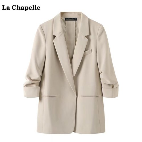 拉夏贝尔/La Chapelle米色西装外套女秋季新款显瘦宽松西服上衣