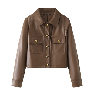 新款 Chapelle高级感皮衣外套女秋冬季 PU皮夹克上衣 拉夏贝尔
