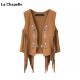 拉夏贝尔 流苏背心上衣 新款 Chapelle波西米亚民族风马甲女秋季
