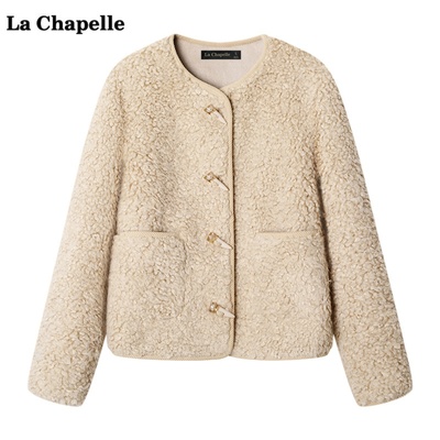 拉夏贝尔/La Chapelle颗粒毛绒短款外套女冬季新款小个子毛毛上衣