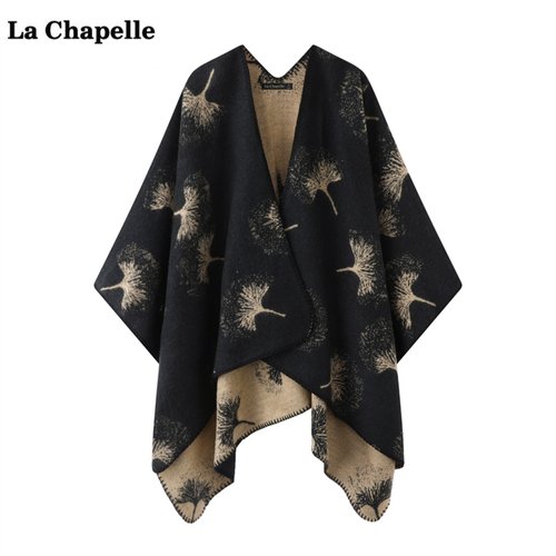 拉夏贝尔/La Chapelle高级感双面穿披肩开衫女旅游针织披风外搭