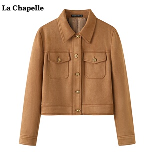 工装 拉夏贝尔 新款 Chapelle复古麂皮绒短外套女秋季 夹克上衣