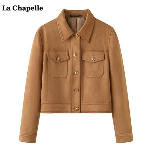拉夏贝尔/La Chapelle复古麂皮绒短外套女秋季新款工装夹克上衣