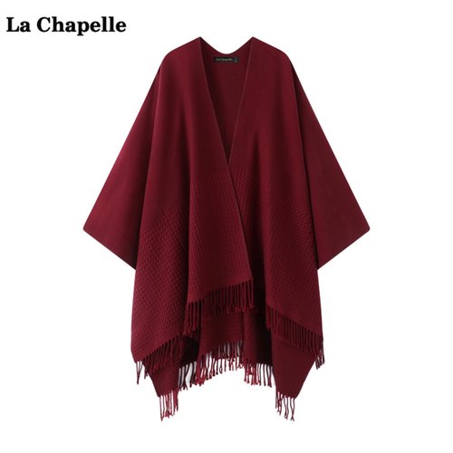 拉夏贝尔/La Chapelle高级感纯色流苏披肩女旅游针织披风外搭围巾