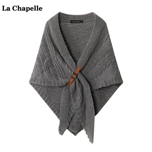 拉夏贝尔/La Chapelle气质皮扣三角针织披肩女旅游保暖外搭围巾