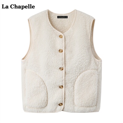 拉夏贝尔/La Chapelle摇粒绒马甲背心女冬季新款仿羊羔绒开衫坎肩