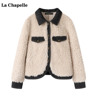 拉夏贝尔/La Chapelle小香风毛绒短款外套女冬季新款小个子上衣