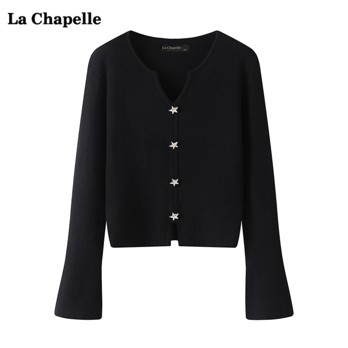 拉夏贝尔/La Chapelle纯色长袖针织衫女秋季新款V领内搭显瘦上衣