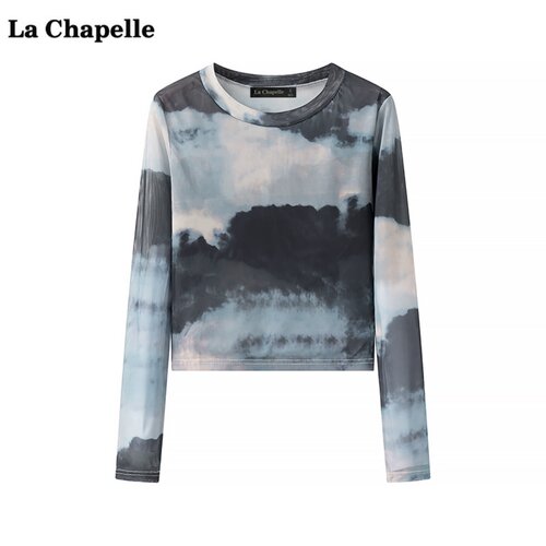拉夏贝尔/La Chapelle韩版印花长袖T恤女秋季新款百搭打底衫上衣