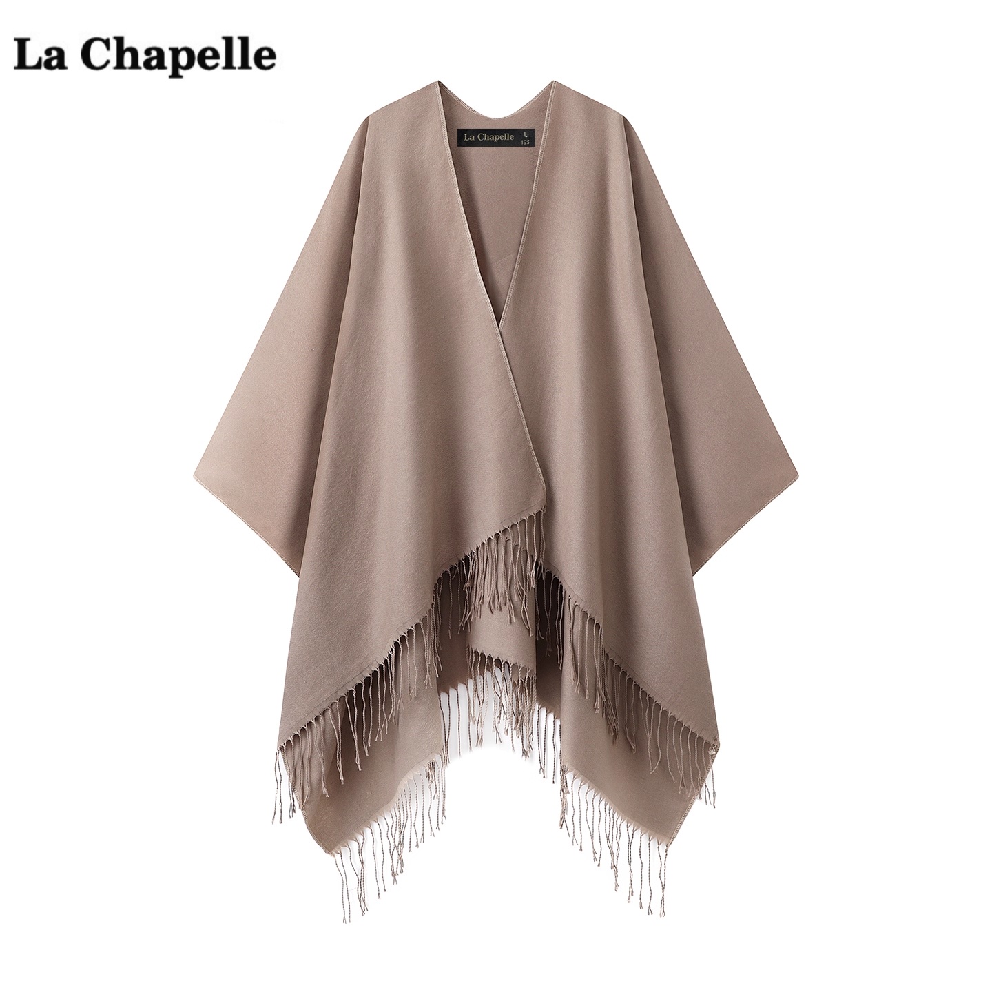 拉夏贝尔/La Chapelle高级感仿羊绒流苏披肩女外搭披风围巾斗篷