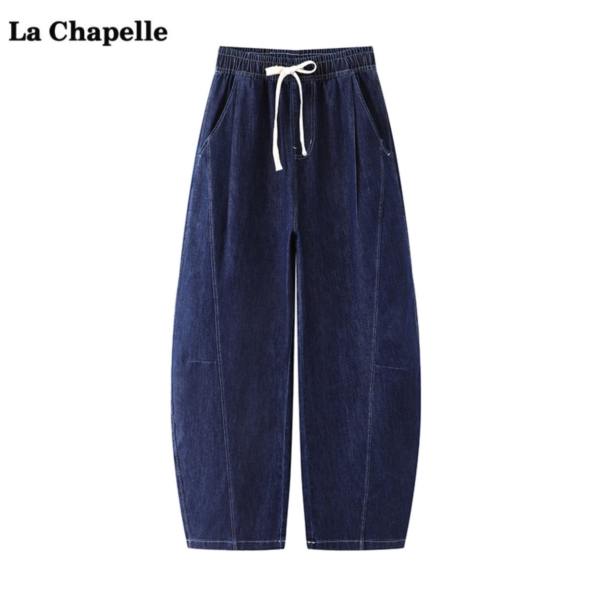 拉夏贝尔/La Chapelle复古休闲阔腿裤女春季新款系带休闲牛仔长裤