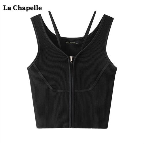 拉夏贝尔LaChapelle黑色小吊带背心女夏季新款辣妹打底短款上衣