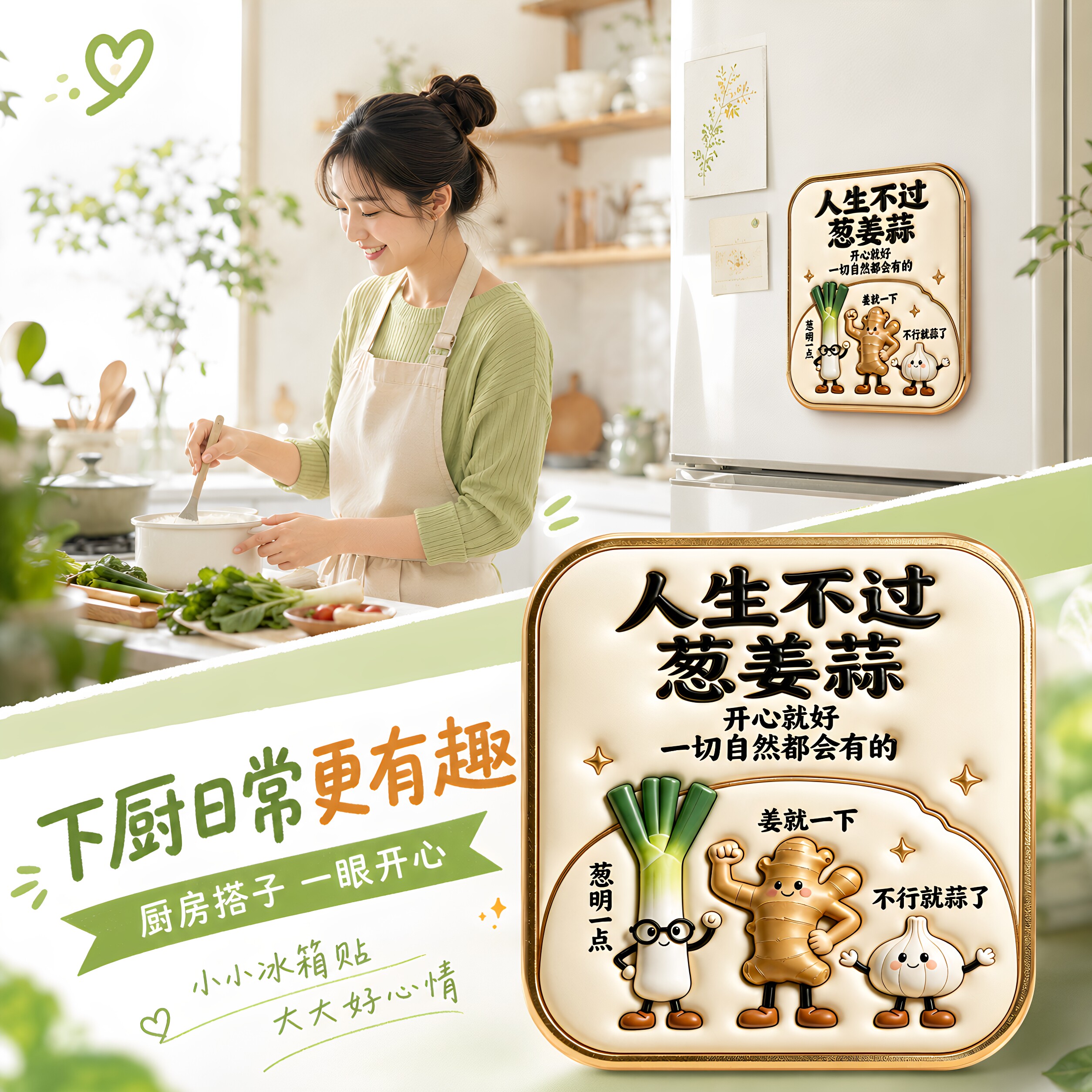 人生不过葱姜蒜压克力磁吸冰箱贴