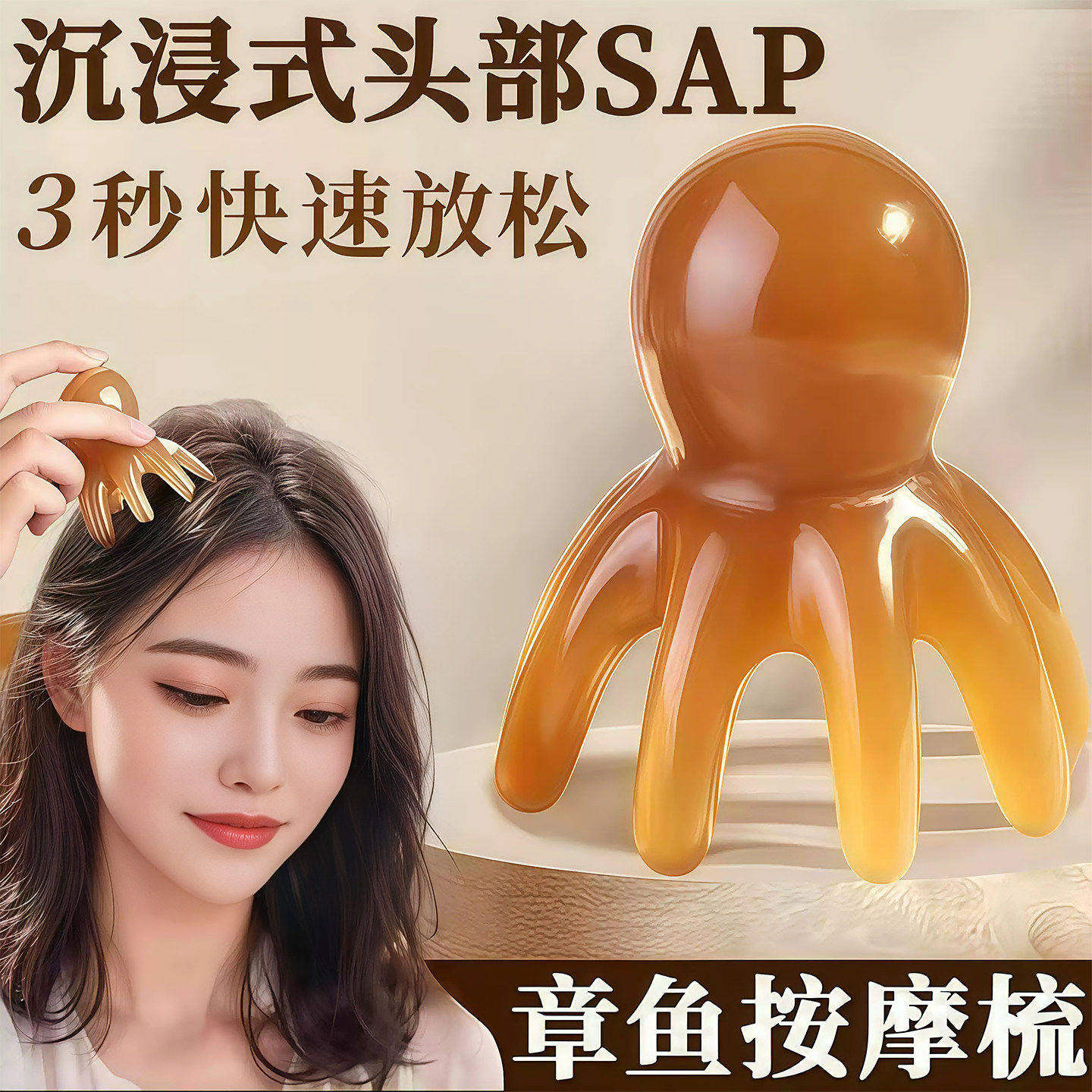 章鱼按摩梳头部经络按摩器头皮穴位头疗梳八爪鱼便携大宽齿刮痧梳