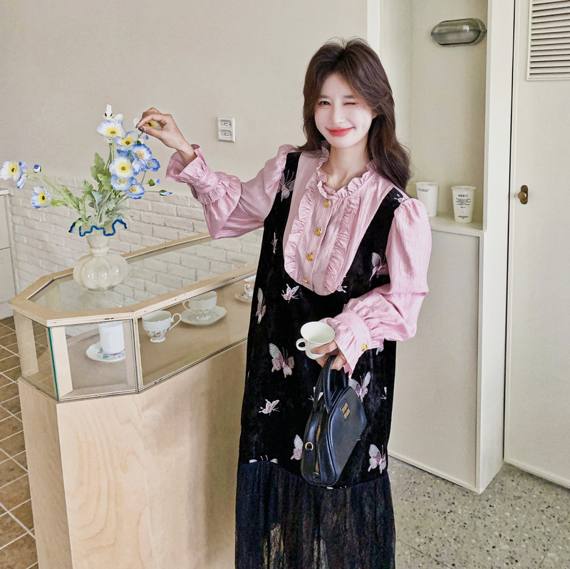 【26新款】刺绣蝴蝶假两件裙连衣裙C155-8805-P155控248,女装套装/套裙,2C155