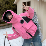 【大货】连帽撞色条纹工装羽绒服50绒C155-961-P335控508，女装套装/套裙，2C155