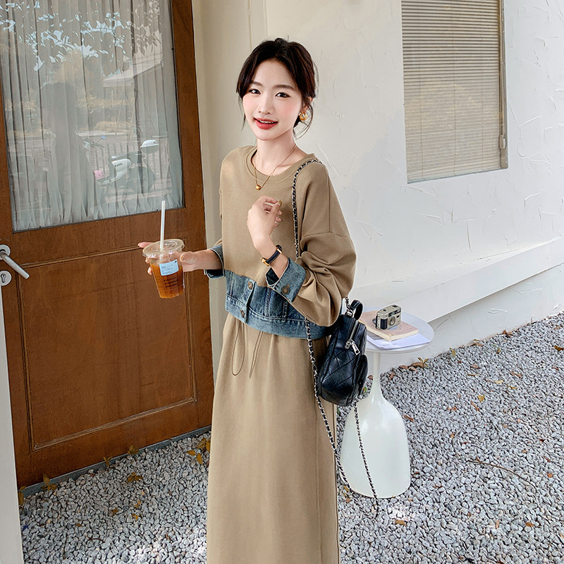 【档口】假两件牛仔拼接卫衣裙C155-2018-P125控188,女装连衣裙,2C155