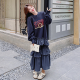 【档口】木耳边印花卫衣裙C155-2025-P130控188，女装连衣裙，2C155