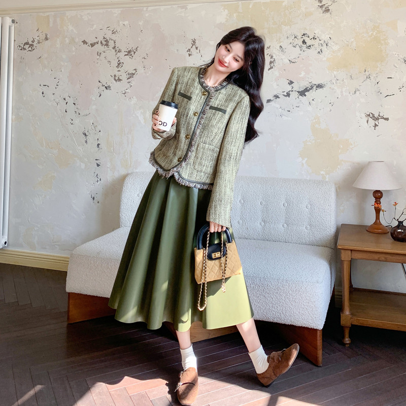 新款26春小香风外套+皮半身裙C155-8825-P185控298,女装套装/套裙,2C155