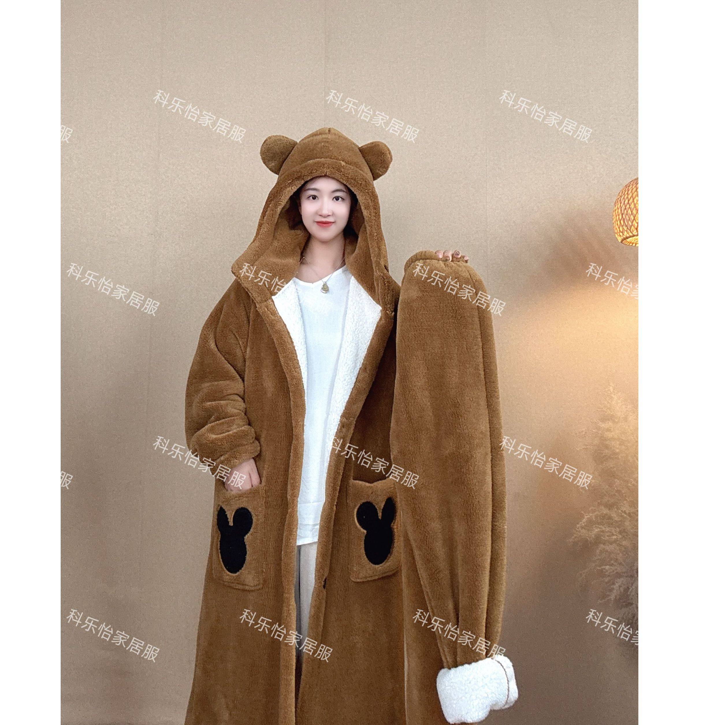 美拉德双层加厚连帽中长款加绒深冬保暖家居服睡衣睡袍情侣款大码,女士内衣/男士内衣/家居服,睡衣/家居服套装,淘宝优惠券,粉丝福利购,淘宝优惠卷