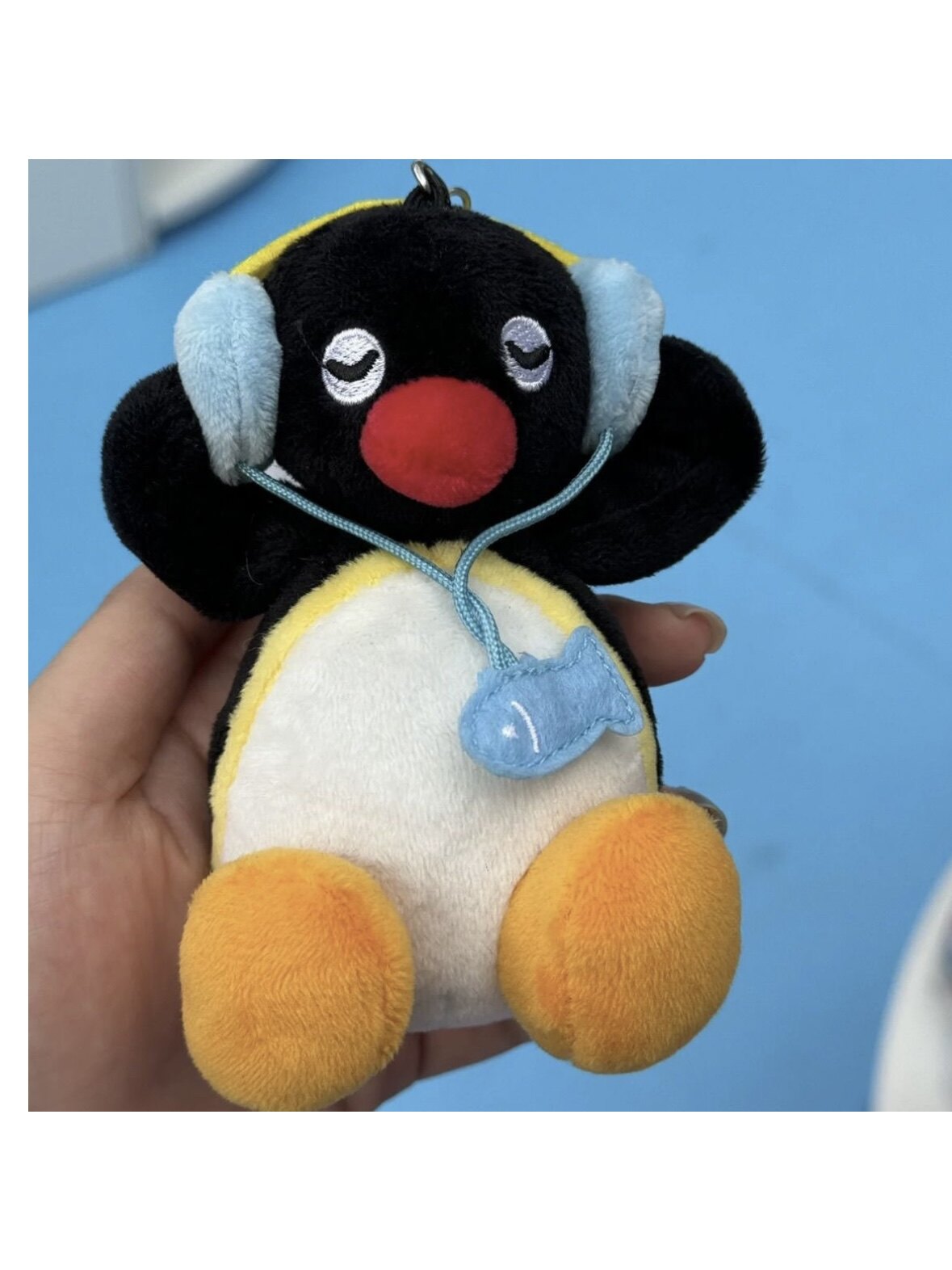 창의적이고 재미있는 PINGU 헤드폰 펭귄 봉제 인형 인형 귀여운 가방 펜던트 키 체인