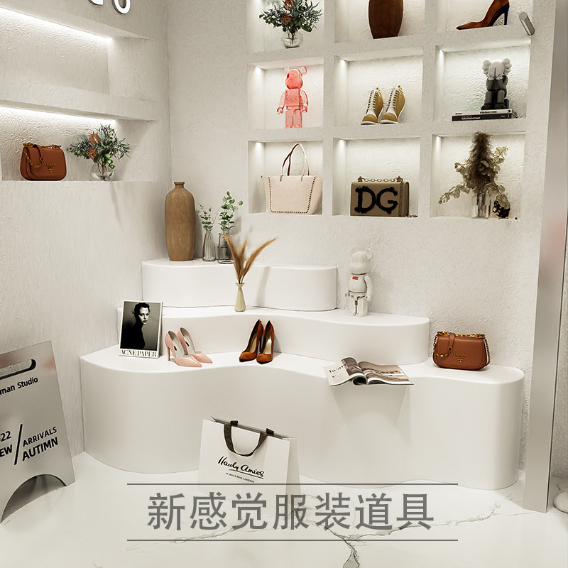 服装店软装中岛展示台橱窗装饰陈列道具鞋包流水台高低置物架道具