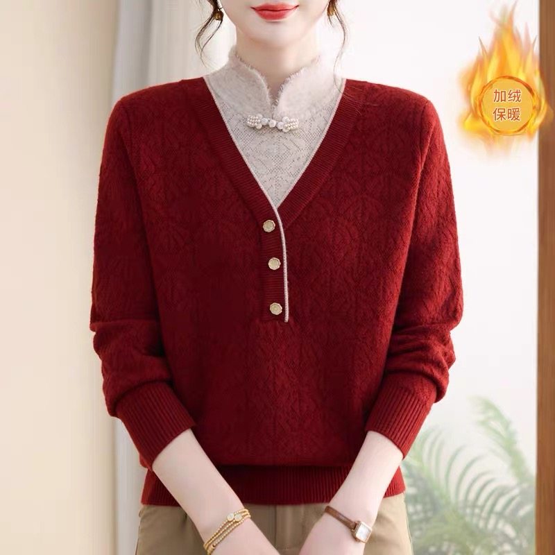 新年装加绒加厚毛衣中老年妈妈装2025年冬季厚款假两件打底衫女士,女装/女士精品,中老年女装,淘宝优惠券,粉丝福利购,淘宝优惠卷