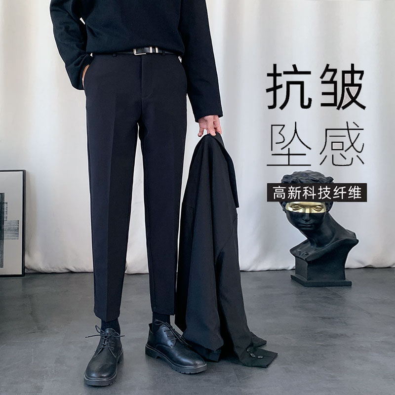 夏季小西裤男港风垂感九分裤修身小脚休闲裤直筒西装裤潮8221-P35图片