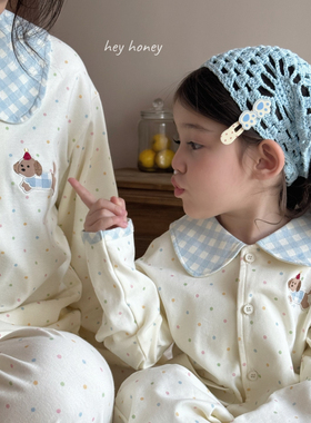 大小卷春秋家居服翻领卡通波点小狗亲子男宝宝睡衣套装女孩26838