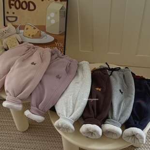 一条过冬大小卷儿童运动裤冬季蚕丝加绒加厚撞色男女童卫裤8859