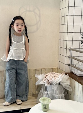 大小卷女童网格吊带背心两件套夏季女孩洋气小众无袖上衣83042