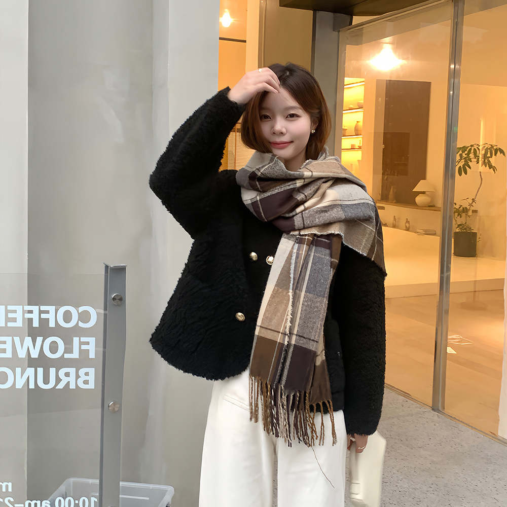 李乔惠皮草皮毛一体羊羔毛外套女新款韩版显瘦羊剪绒大衣黑色皮草