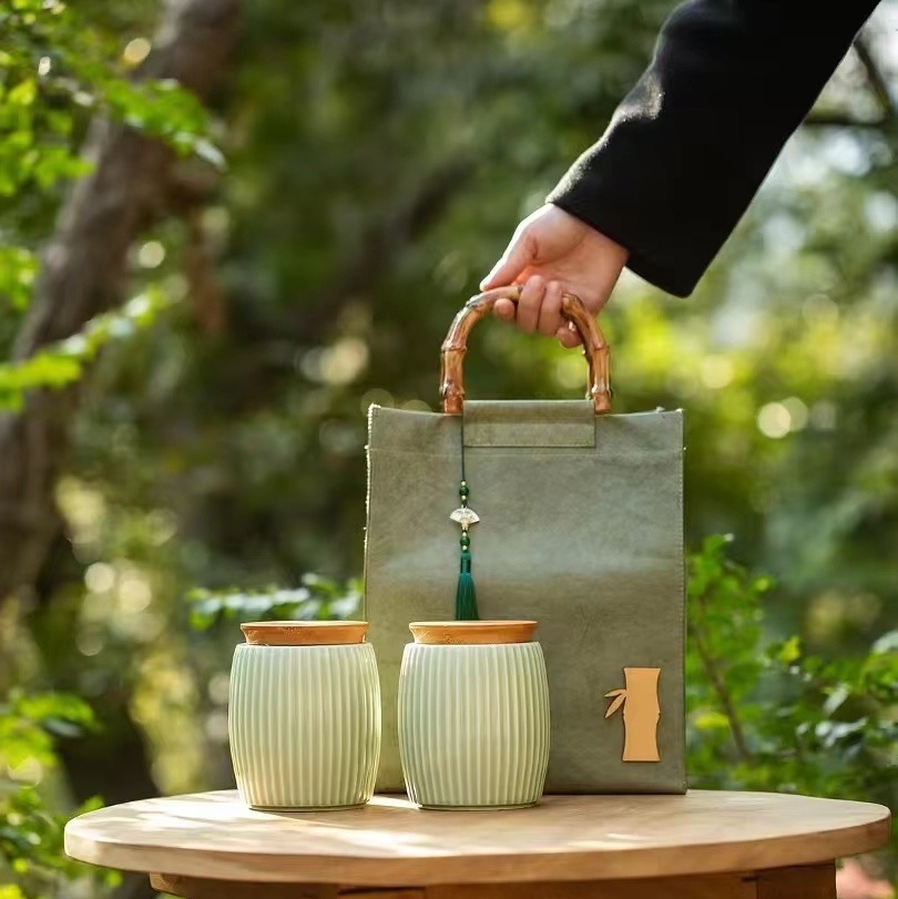 中式高档陶瓷茶叶罐双罐半斤红茶绿茶白茶普洱茶茶叶包装盒定制