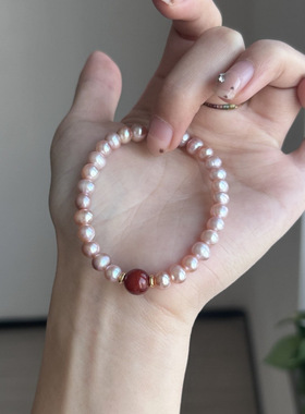 天然淡水珍珠朱砂串珠手链女紫金砂显白高级轻奢气质百搭叠戴手链