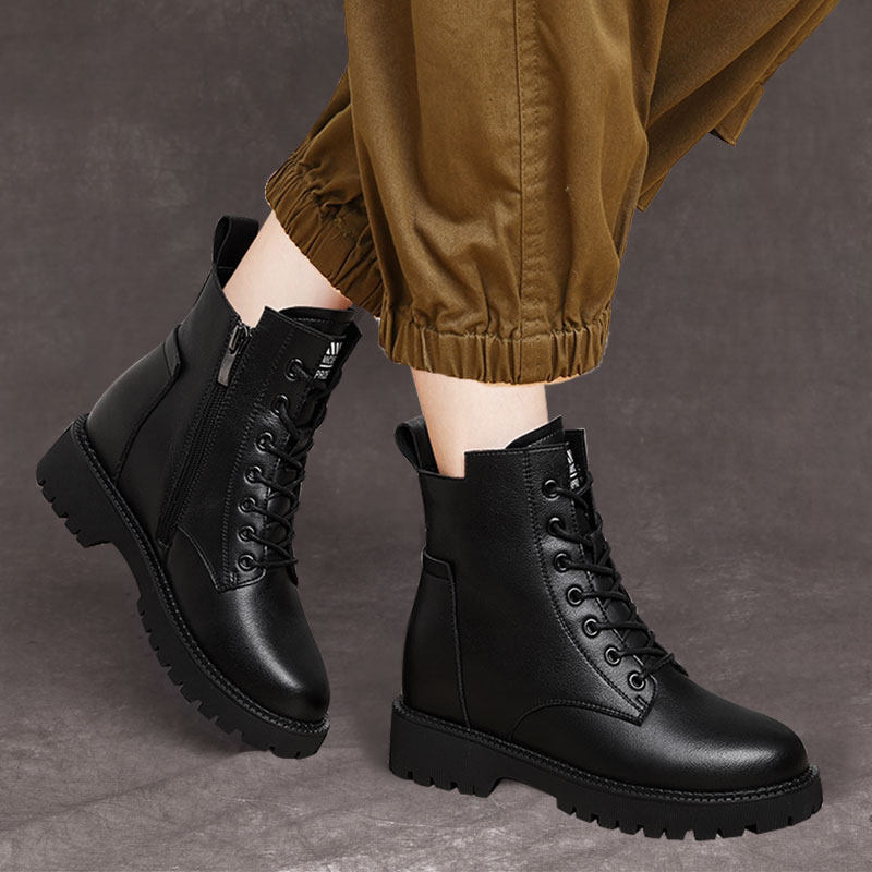 官网新品秋冬款真皮内增高短靴女