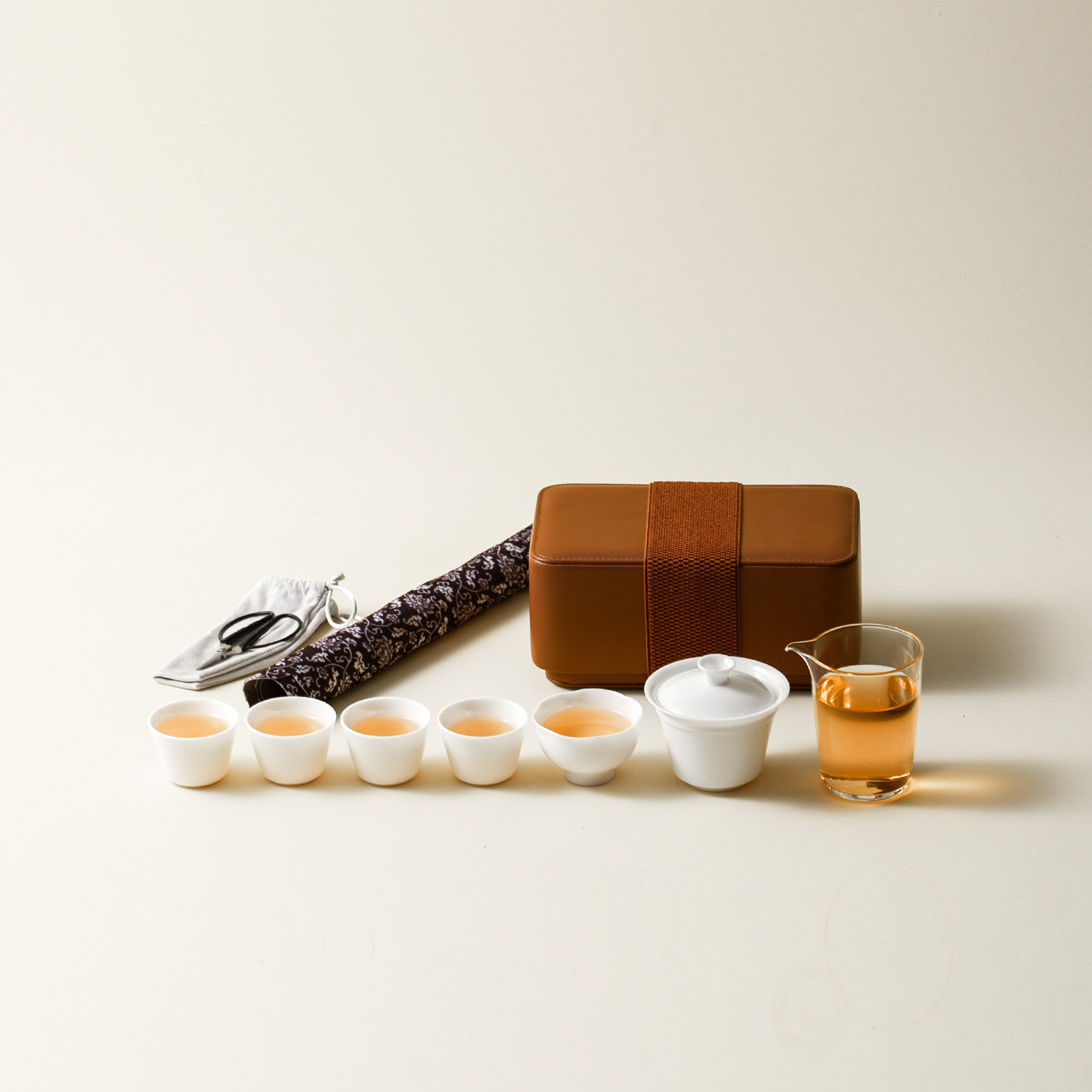 羊脂玉瓷高档旅行茶具套装整套收纳户外便捷皮包不烫手盖碗快客杯