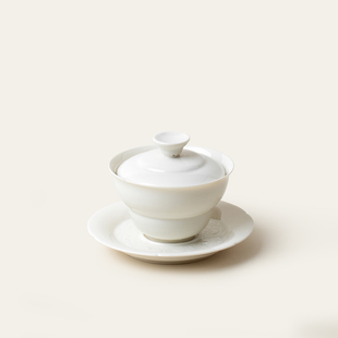 中式定窑白复古仿宋福禄莲莲三才盖碗薄胎白瓷不烫手泡茶功夫茶具