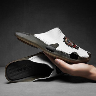 夏季真皮牛皮透气青少年罗马凉鞋沙滩个性潮流凉拖鞋夏天男士凉鞋