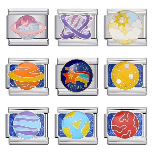 钛钢镀金焊接太空星球系列图案DIY意大利模块手链 Italian charm