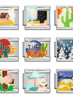 不锈钢意大利模块手链 镀金滴油DIY焊接图案表带链Italian Charm