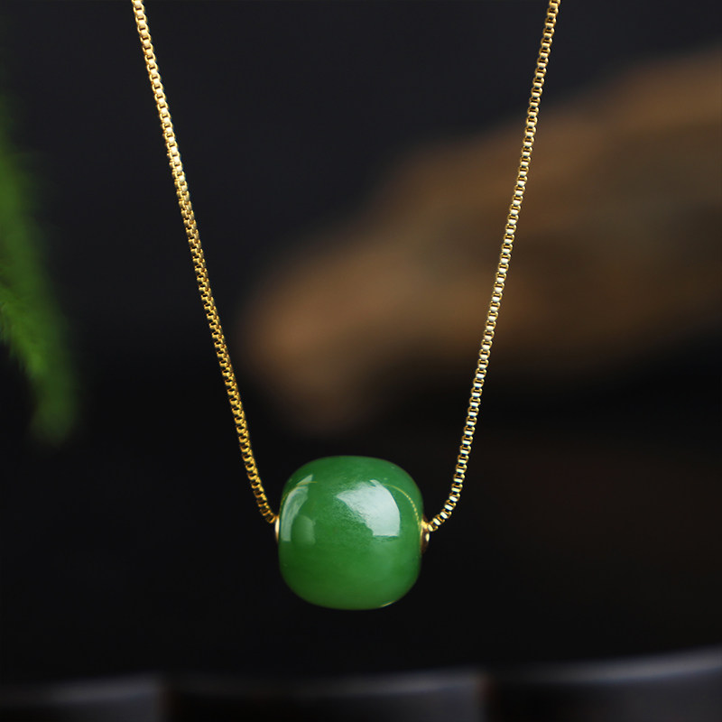 天然和田玉碧玉吊坠12mm圆珠18k金镶嵌路路通女款百搭项链礼物|ruв категории ювелирные изделия/алмаз/жадеит/золото, нефрит, монисто - от Buy2taobao.com для оказания профессиональной услуги покупки агента Taobao